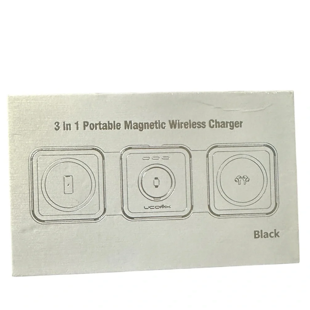 Black 3 in 1 Portable Magnetic Wireless Charger